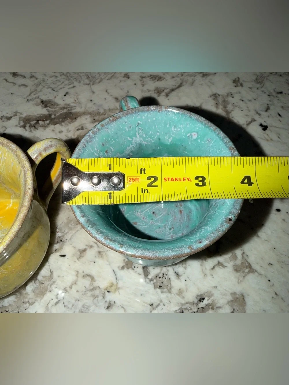 POTERIES DE LA VALLEE NOIRE FRANCE ARTISAN MADE MUG SET - Yellow & Turquoise
